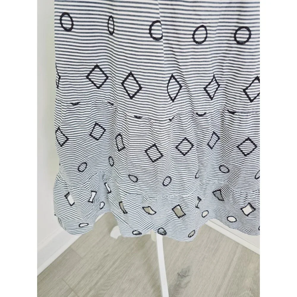 Madewell Embroidered Stripe Midi Navy White 100% Cotton Geometric Full Skirt XS - Picture 4 of 11